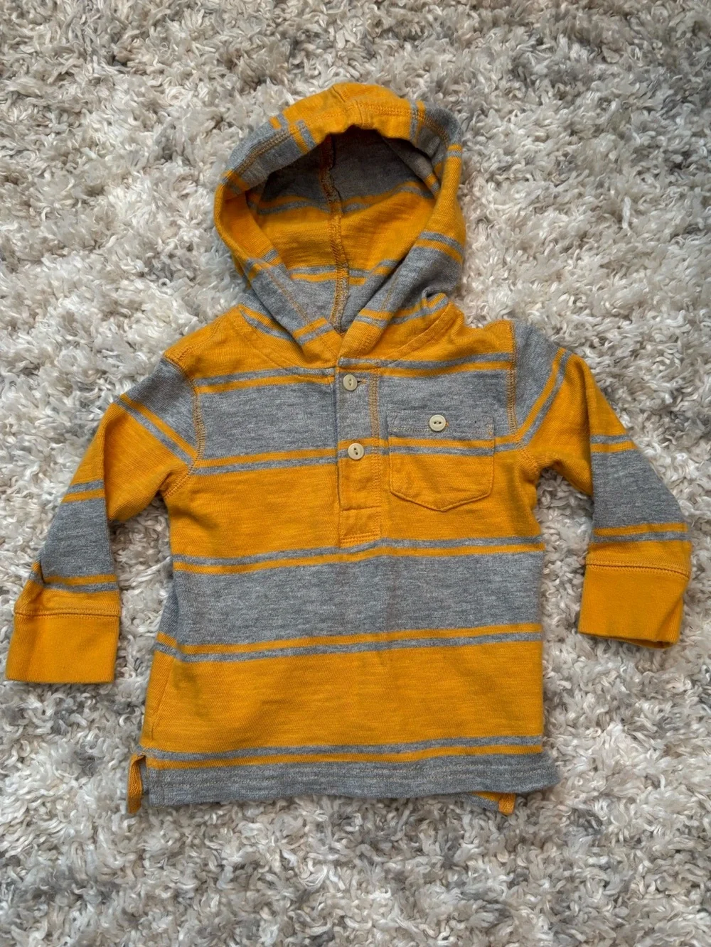 GAP Hooded Striped Pullover - Yellow & Gray